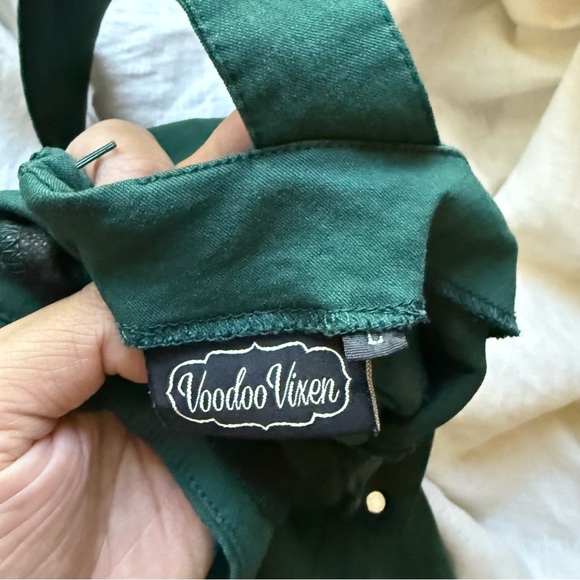 VOODOO VIXEN emerald green mod pinup retro overalls cropped jumpsuit - Picture 6 of 7